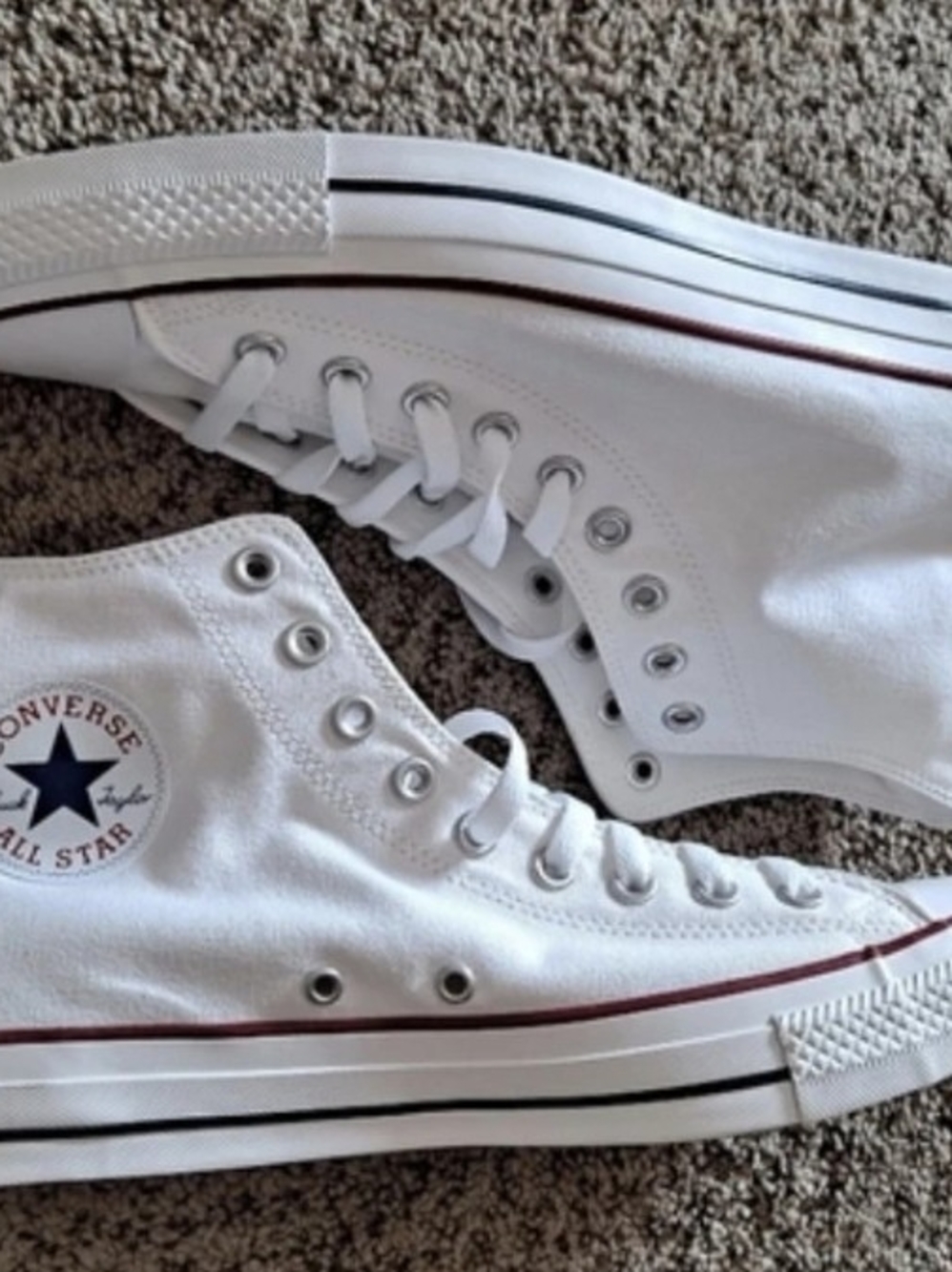 Converse Chuck Taylor All Star High Top Sneakers - White with Red/Black Stripes
